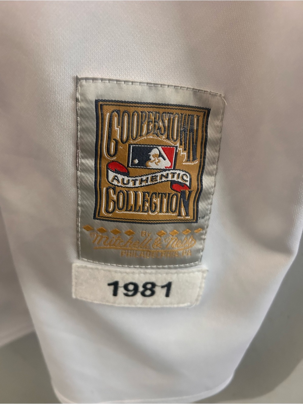 Mitchell & Ness White Baseball Jersey with Blue Stitching - Picture 3 of 6